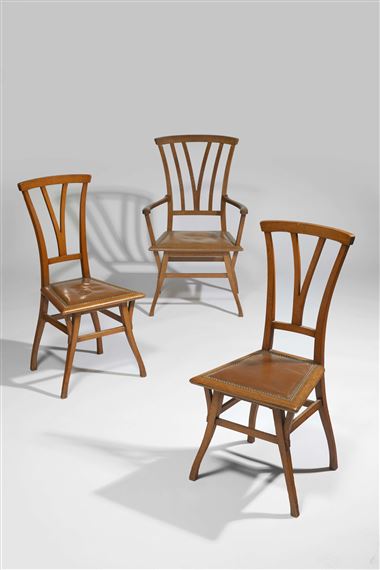 Three Works: Paire de chaises et fauteuil modèle "Bloemenwerf" by Henry van de Velde, Circa 1898