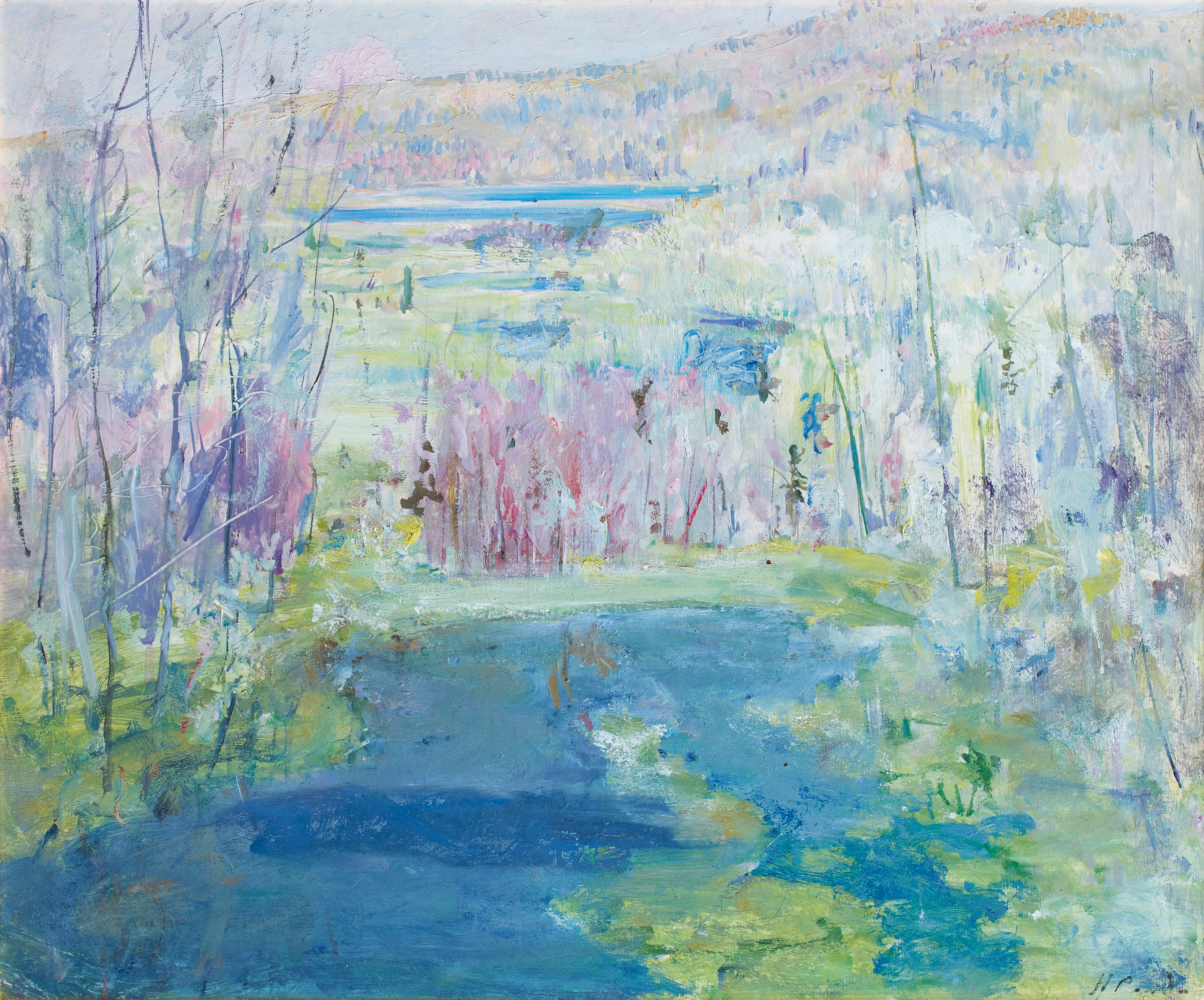 Artwork by Nikolai Mikhailovich Romadin, Woodland Lake, Made of oil on artist's board