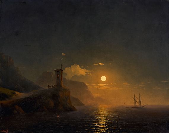 Chapel by the Coast on a Moonlit Night by Ivan Aivazovsky