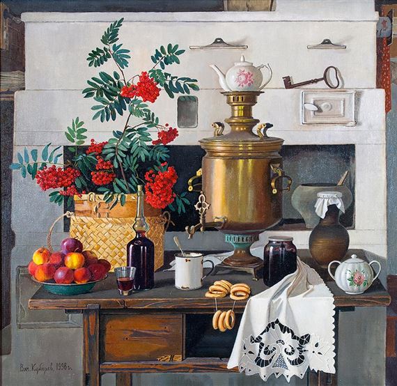 Still life with rowan by Vyacheslav Grigoryevich Kubarev, 1998