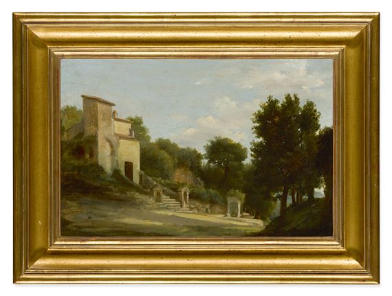 THE RUINS OF DOMITIAN'S VILLA AT CASTEL GANDOLFO WITH THE CHAPEL OF THE VIRGIN MARY by Auguste Jean Baptiste Vinchon