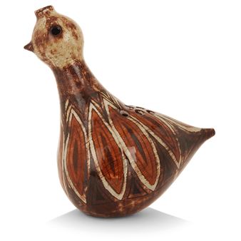 Sculpture en terre chamottée représentant une poule pique-fleurs - Jean-Claude Malarmey