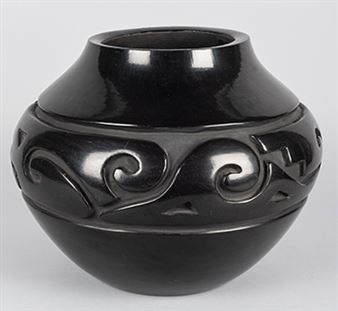 Santa Clara Carved Black Pot - Santa Clara Pueblo