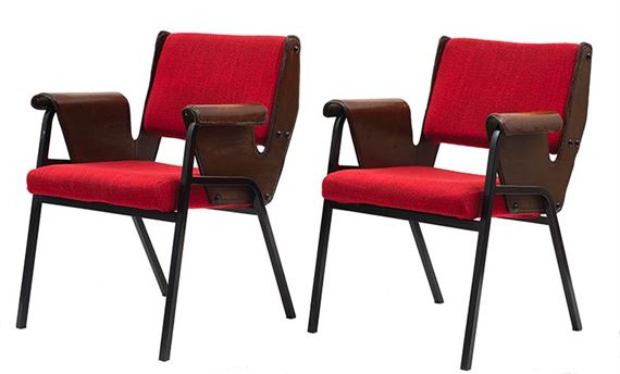 Two works: Coppia di poltroncine modello “Albenga” con struttura in metallo verniciato by Gustavo Pulitzer Finali, 1955