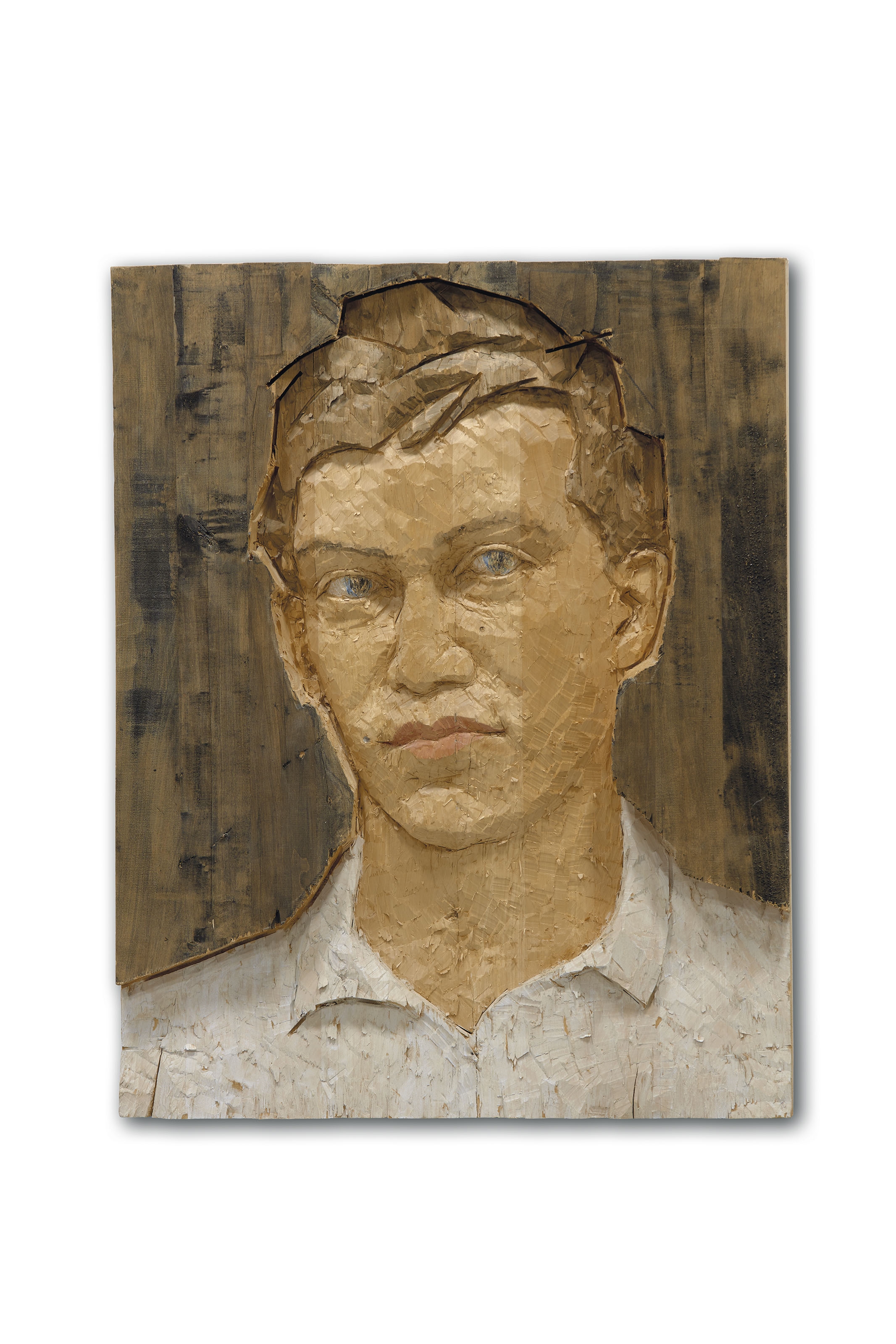 Artwork by Stephan Balkenhol, Grosses Selbstporträt, Made of relief in painted poplar wood