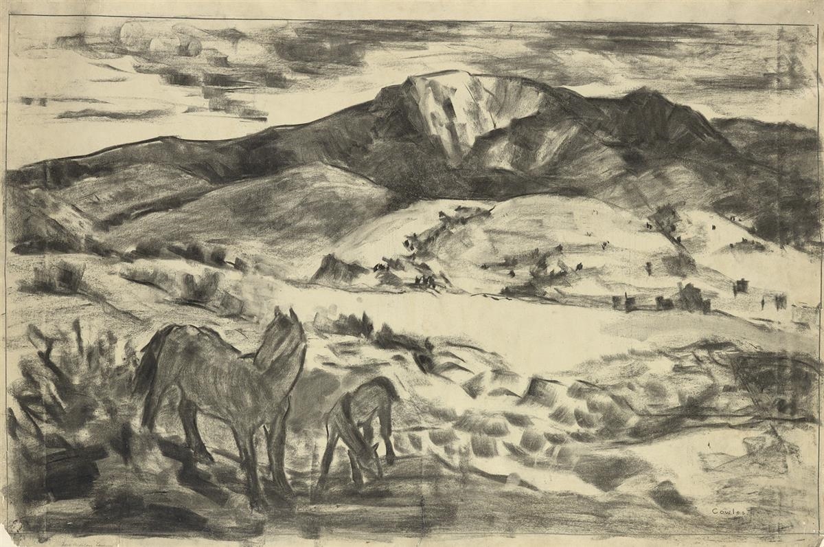 Russell Cowles Western Landscape with Horses MutualArt
