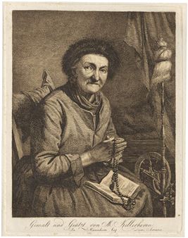 Alte Frau mit Rosenkranz am Spinnrocken - Moritz Kellerhoven