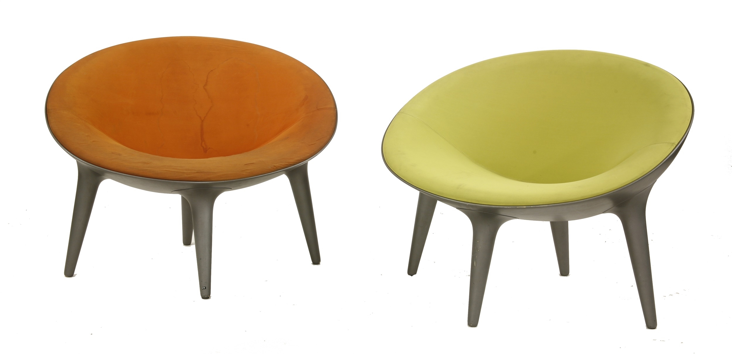 Artwork by Philippe Starck, 2 Works; Strange Things chairs, Made of with green and orange upholstery
