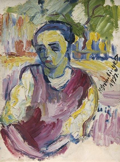 Frauenporträt in Landschaft by Hans Breinlinger, 1927