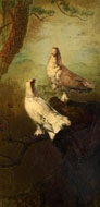 Artwork by Lee Man Fong, Doves, Made of Oil on board
