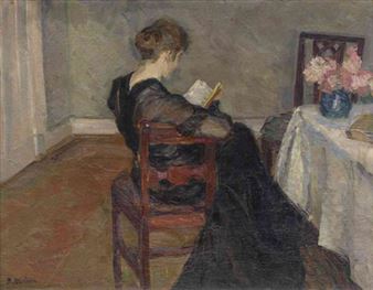 Lesende Dame am Tisch - Bertha Dörflein-Kahle