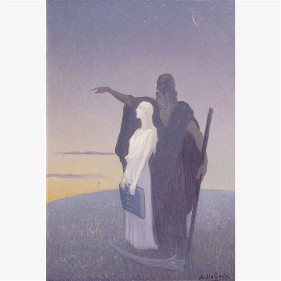 Le temps indique la route à l'année nouvelle qui tient le livre du destin by Alphonse Osbert, 1905