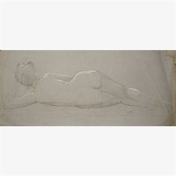 Baigneuse étendue - Paysagez aux arbres - 2 scènes à l'Antique by Alphonse Osbert