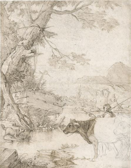 Pittoreske Landschaft mit einem Kuhhirten by Bartolommeo Gazalis