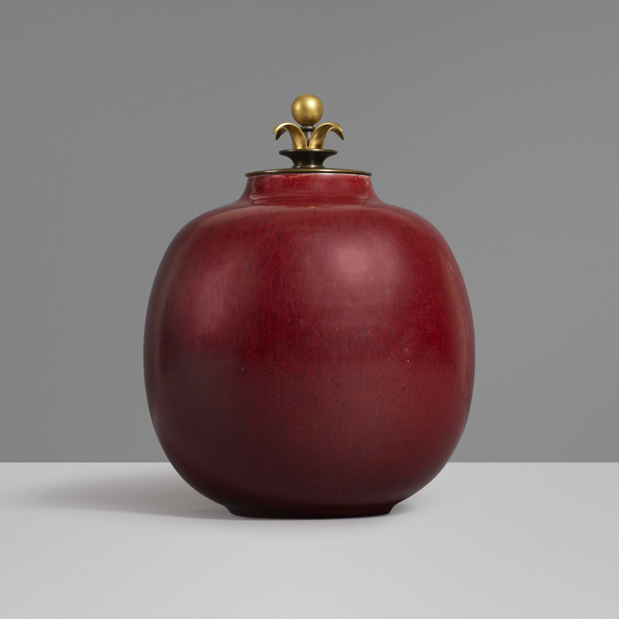 Artwork by Kresten Bloch, lidded vessel, Made of glazed stoneware, bronze