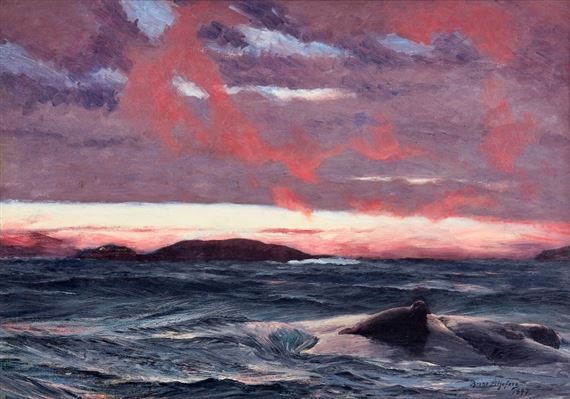 Säl på kobbe i solnedgång by Bruno Liljefors, 1897