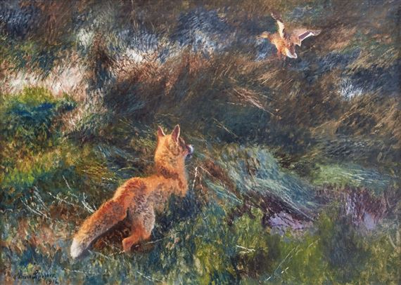 Räv jagandes and by Bruno Liljefors, 1916