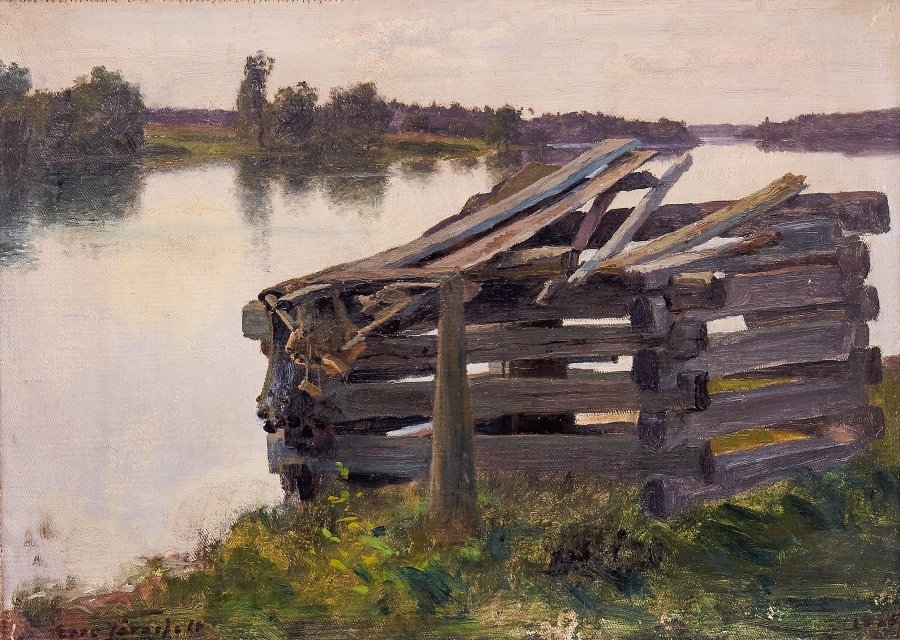 Landscape with a wooden shed by Eero Järnefelt, 1885