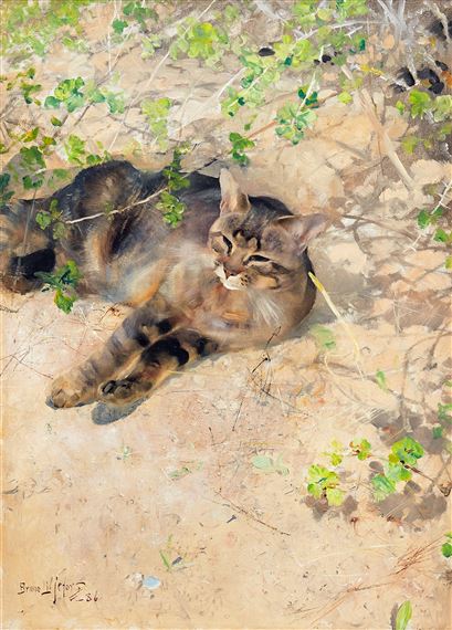 Katten Jeppe i vårsol by Bruno Liljefors, 1886