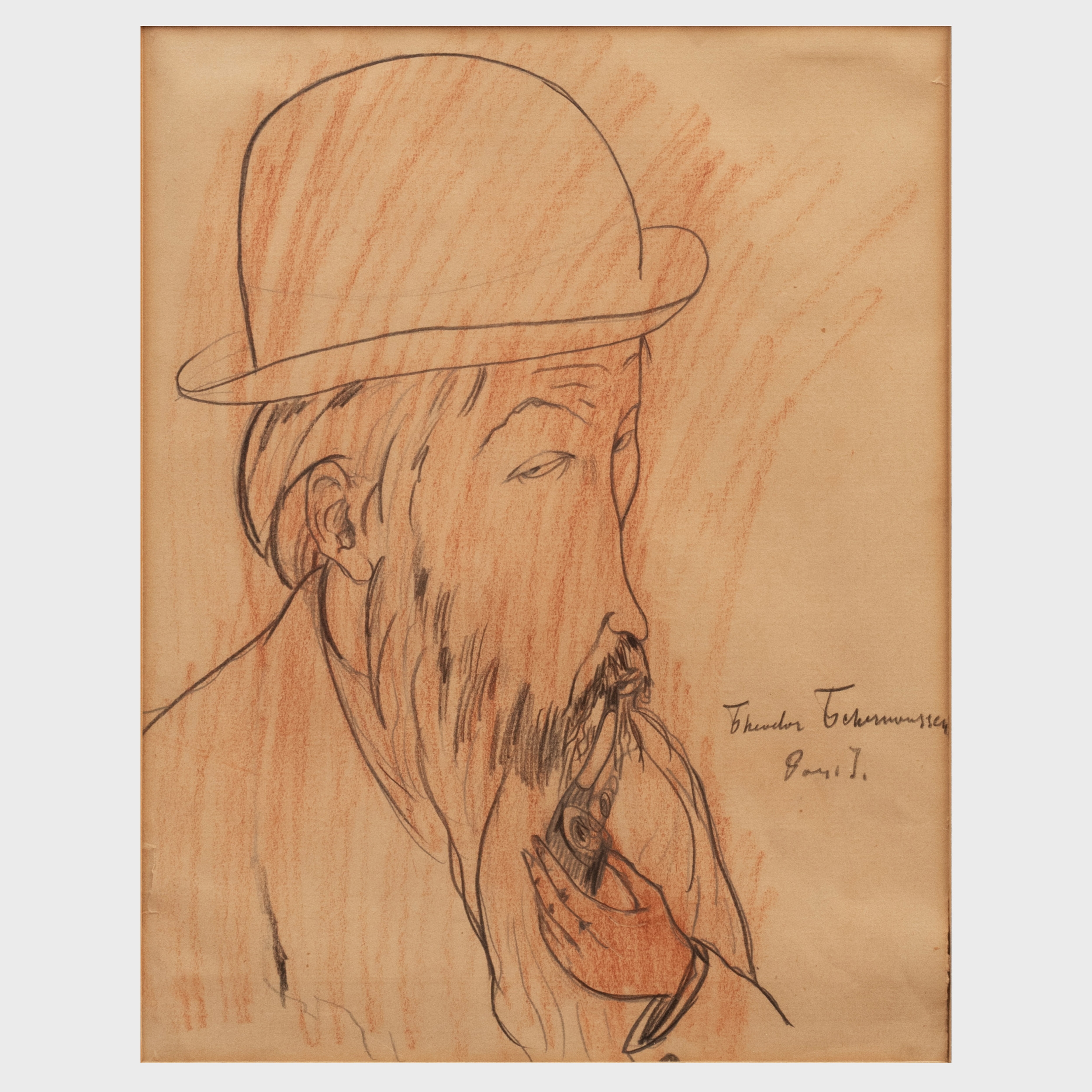 Artwork by Theodor Tchermoussenko, Portrait of Kees van Dongen, Made of Pencil and crayon on found paper