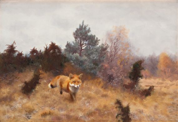 Fox in a fall landscape by Bruno Liljefors