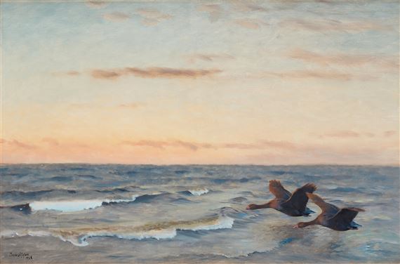 Seascape with geese by Bruno Liljefors, 1928