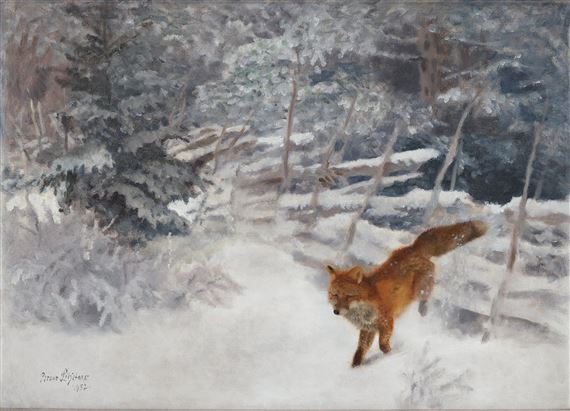 Fox in winter landscape by Bruno Liljefors, 1932
