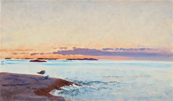 Coastal scene with seagulls by Bruno Liljefors, 1923