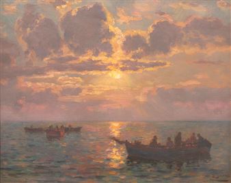 Pêcheur au coucher du soleil à Marseille - Charles Louis Signoret