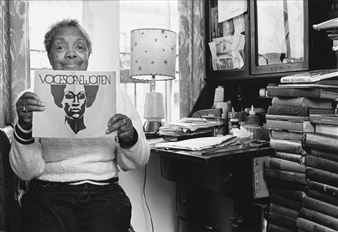 Mabel Hampton at her desk - Joan E. Biren