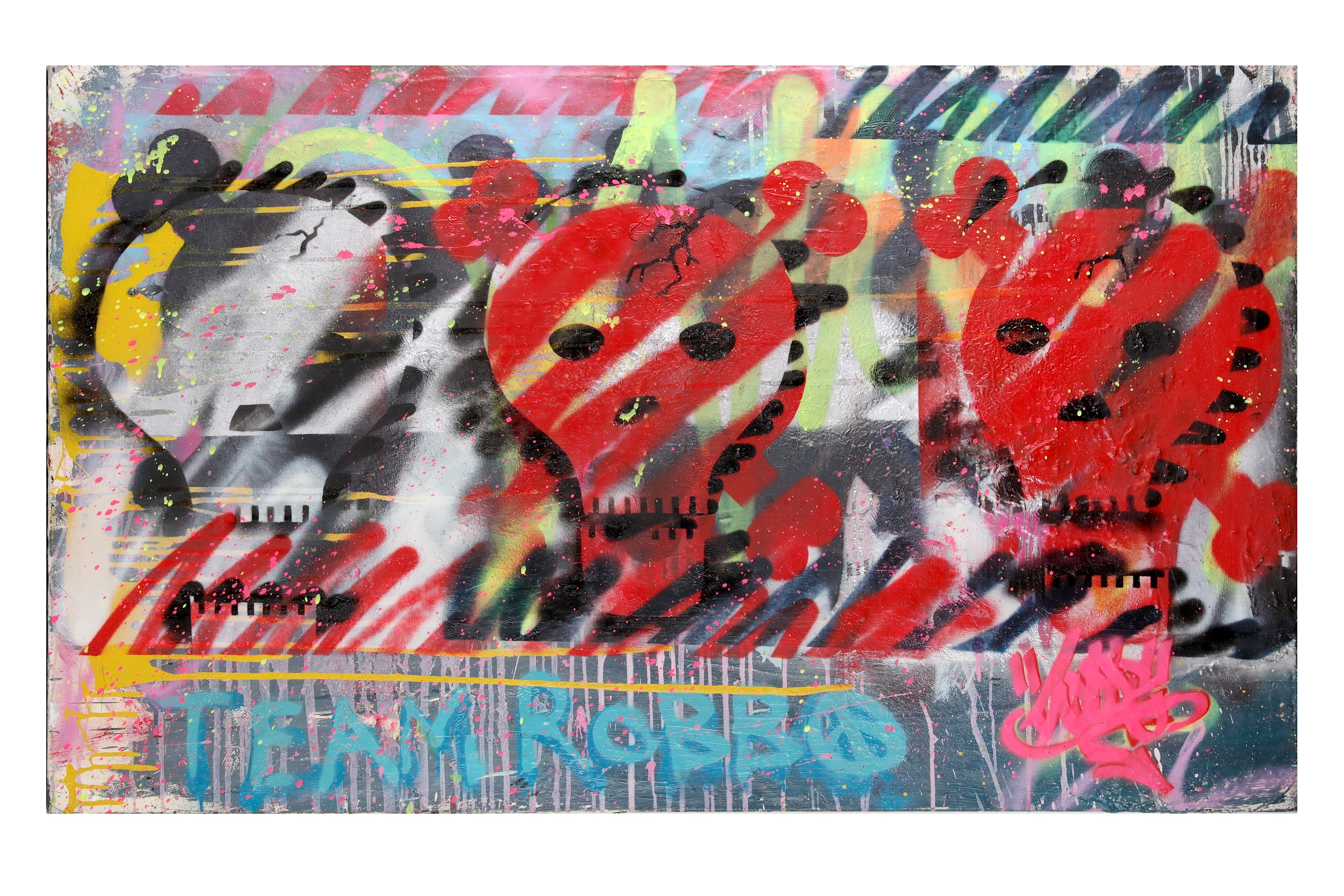 Artwork by King Robbo, Team Machine, Made of Oil and spray paint on canvas