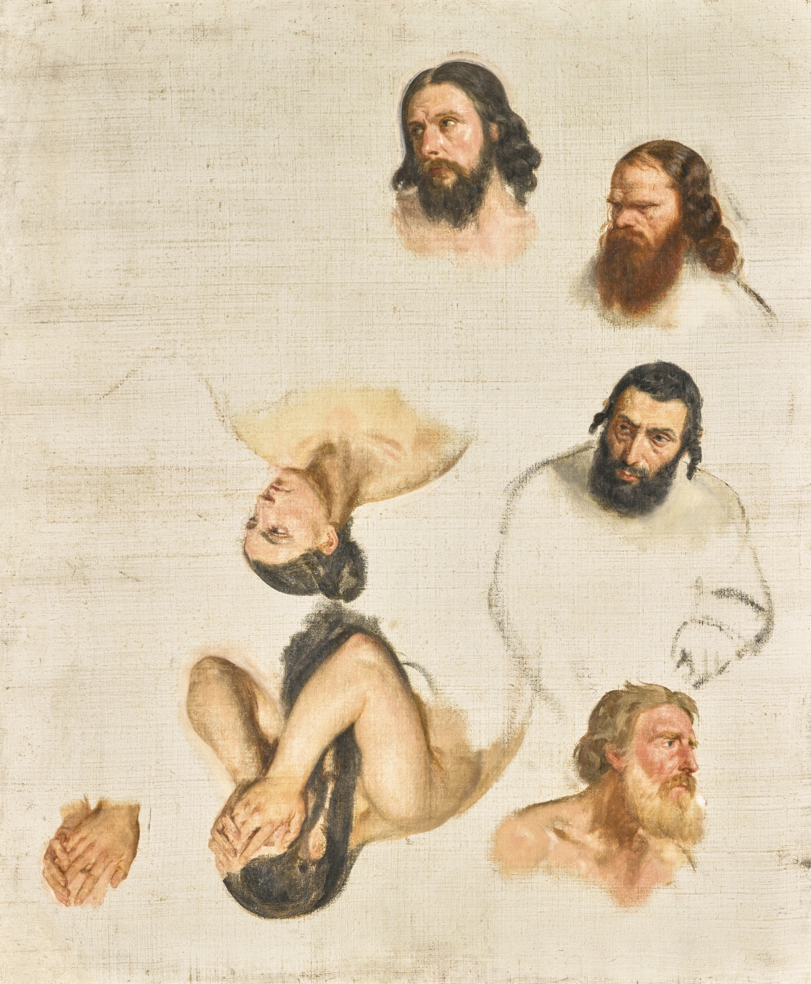 Artwork by Paul Delaroche, 2 WORKS: STUDIES FOR A SEATED MAN, HEADS AND HANDS, Made of Oil on canvas