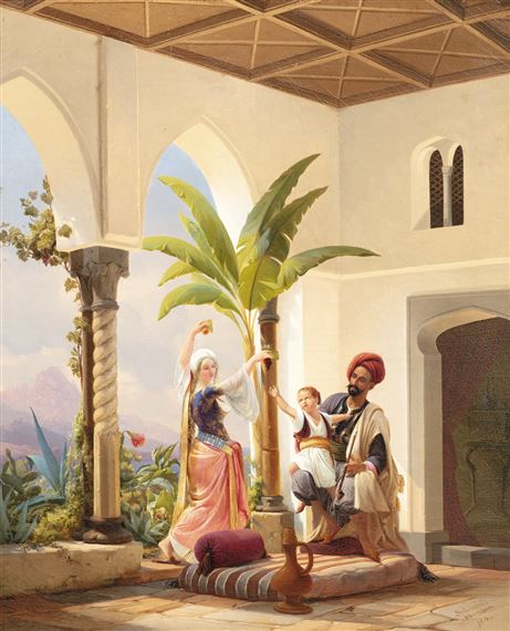 YOUNG ORIENTAL COUPLE AND THEIR CHILD by Niels Simonsen, 1842