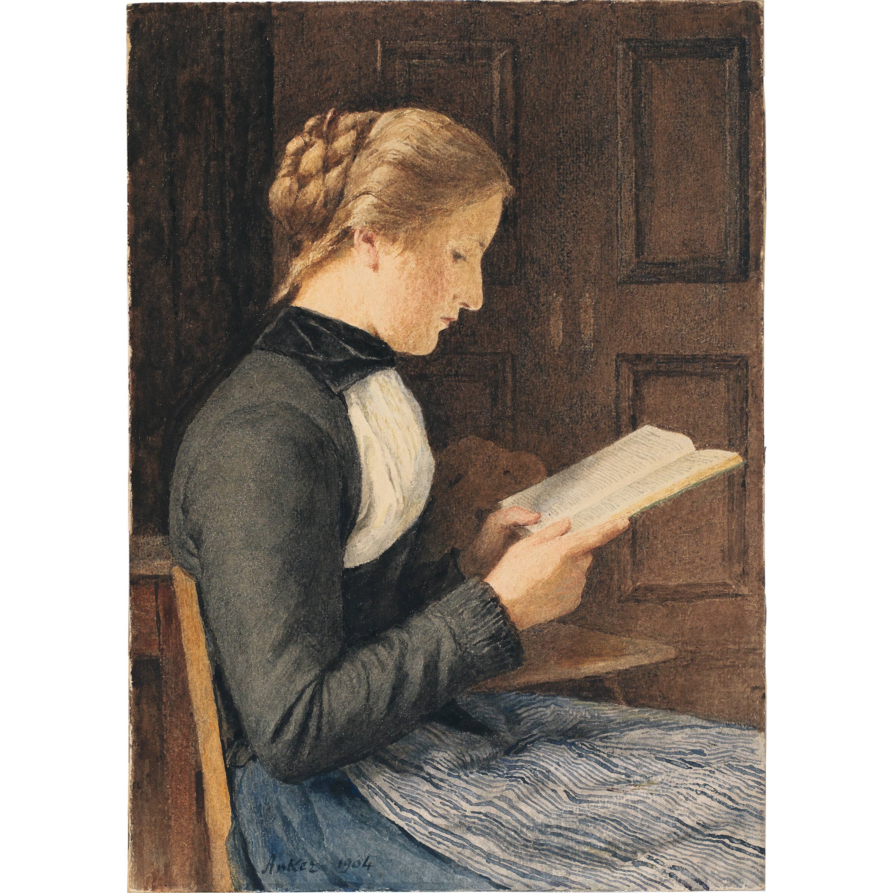 Lesende junge Frau / Lesendes Mädchen by Albert Anker, 1904