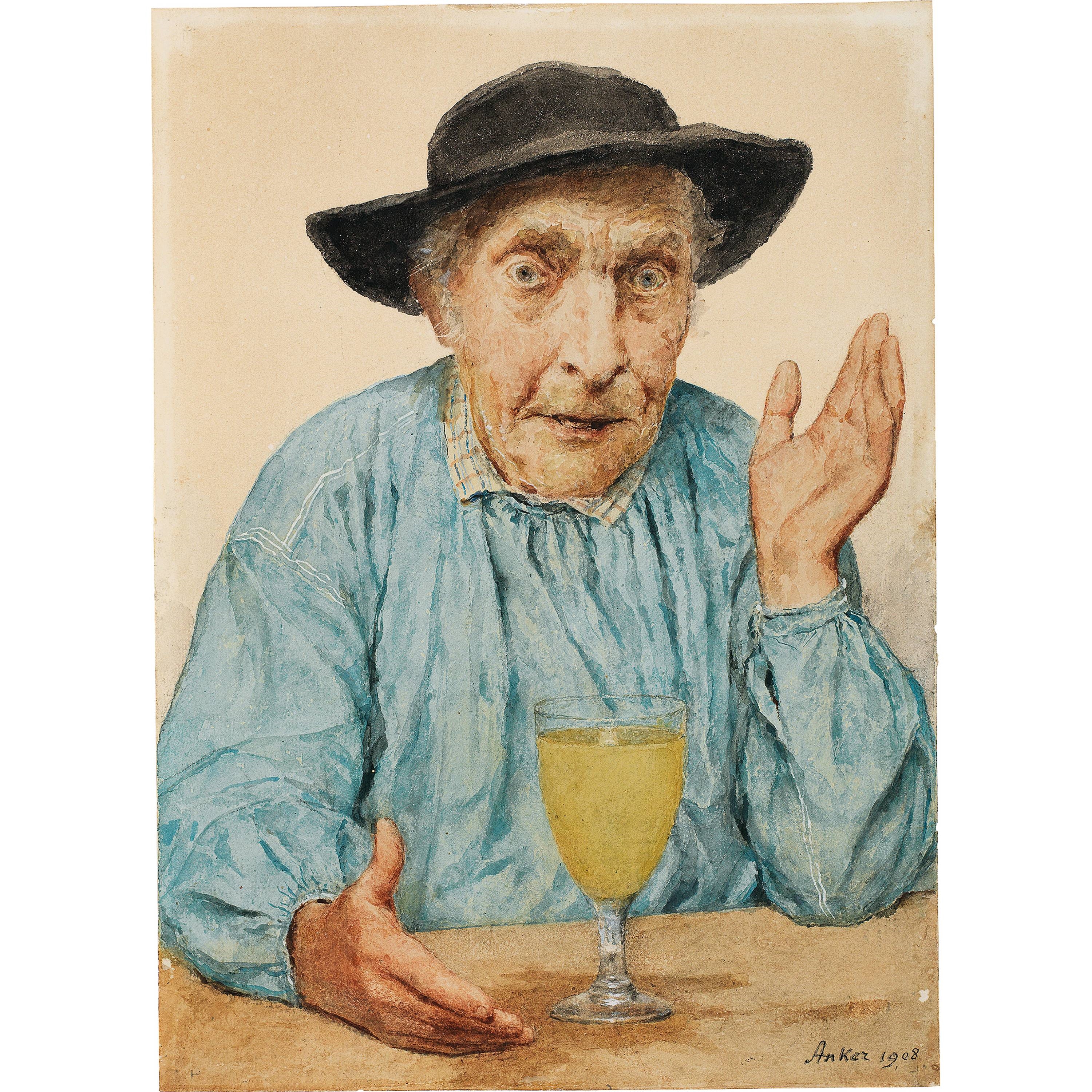 Albert Anker | Der Absinthtrinker (1908) | MutualArt