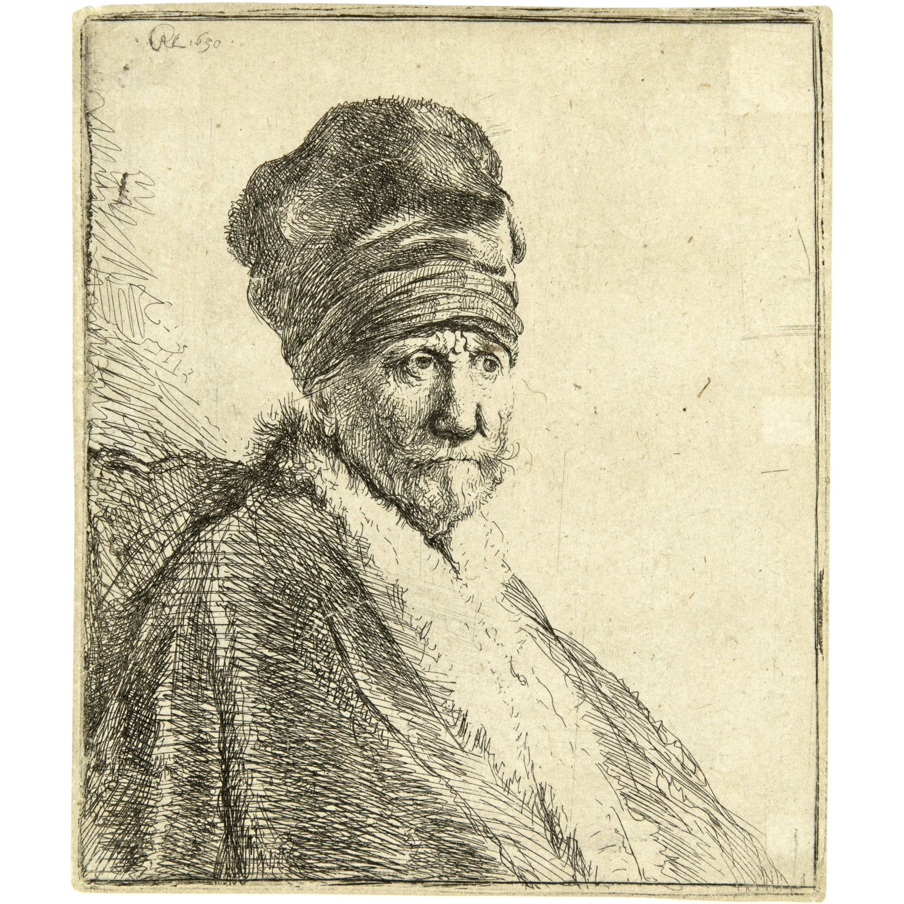 Mann mit Schnurrbart und turbanartiger Mütze