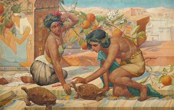 Scenery in Egypt with children playing - Henri Verbuecken