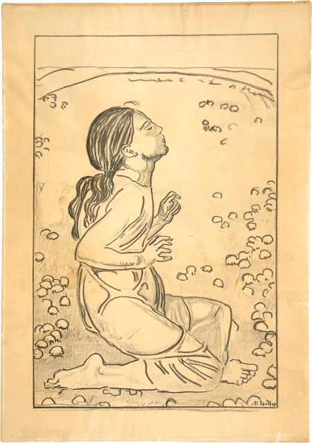 Frühlingssehnsucht - Kniendes Mädchen nach rechts, I. Fassung by Ferdinand Hodler, circa 1901