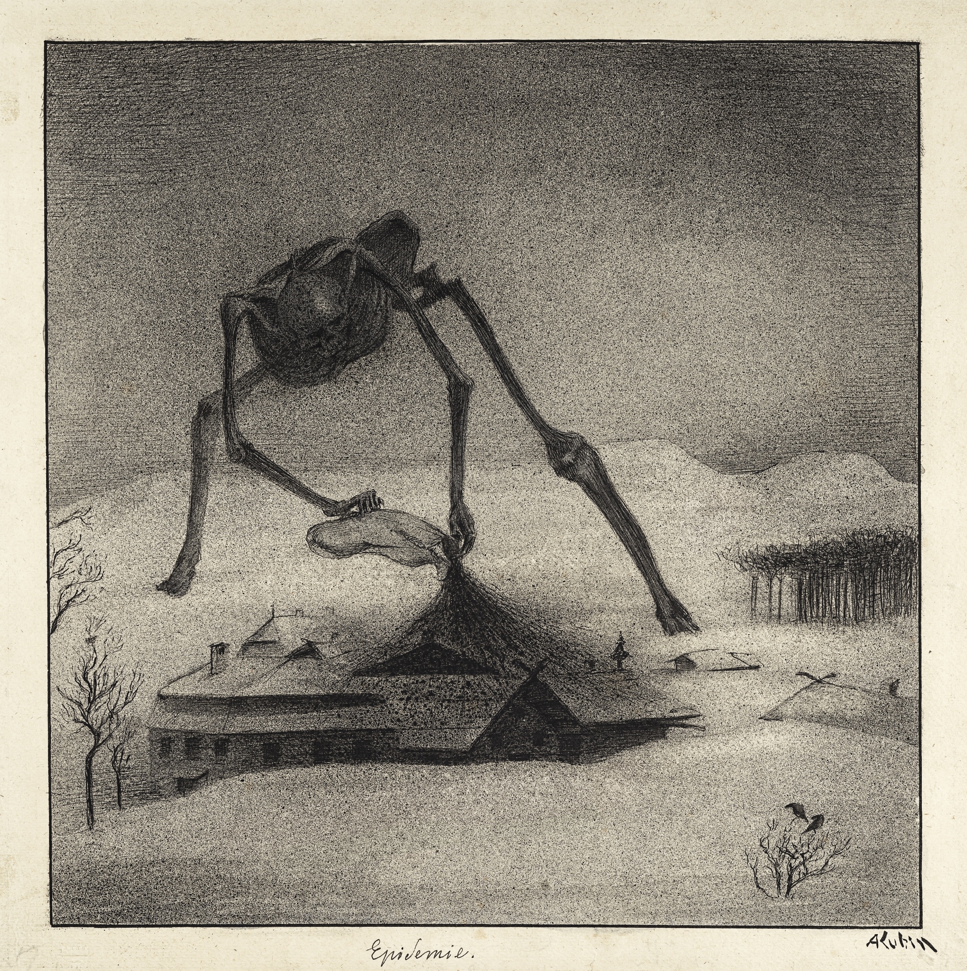 Artwork by Alfred Kubin, EPIDEMIE (EPIDEMIC), Made of pen and ink, wash and Spritztechnik on Kataster paper