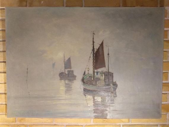 Fishing boats navigating through fog by Einar Gross