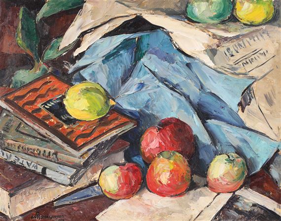 Still life with apples and books by Ion Theodorescu Sion, 1924