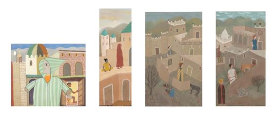 Four works: Personnage au burnous by Mohamed Ben Allal