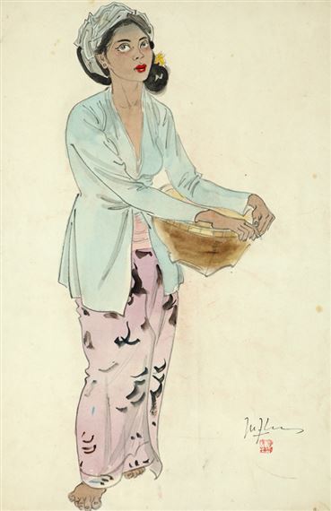 Wanita Membawa Bakul by Lee Man Fong