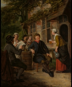 Artwork by Jan Adriaan Antonie de Lelie, Sunny afternoon at the inn, Made of Oil on panel