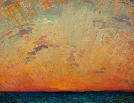 Ondergaande zon Indische oceaan by Willy Sluiter, 1923