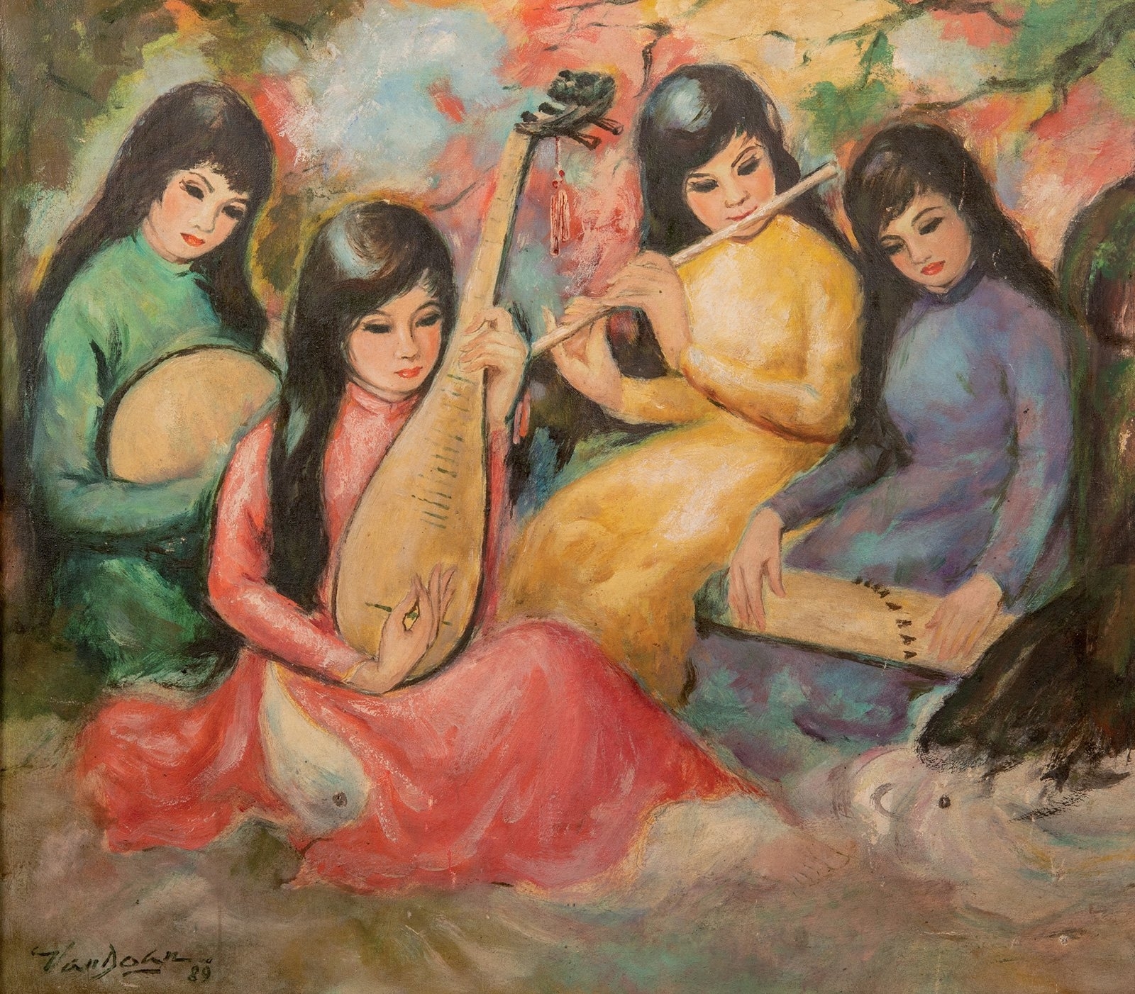 Artwork by Văn Ðoàn, Les musiciennes, Made of Oil on canvas