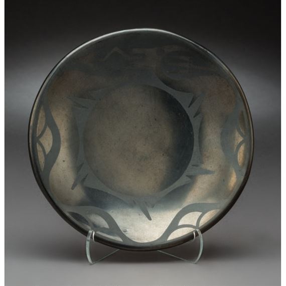 A San Ildefonso Blackware Plate by Maria Montoya Martinez, Popovi Da, circa 1968