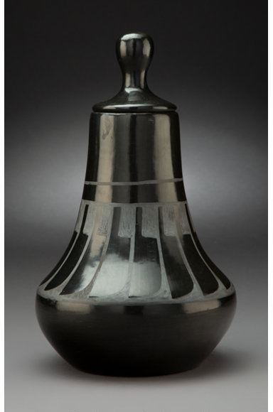 Artwork by Linda Dunlap, A San Ildefonso Lidded Blackware Vase, Made of clay, paint