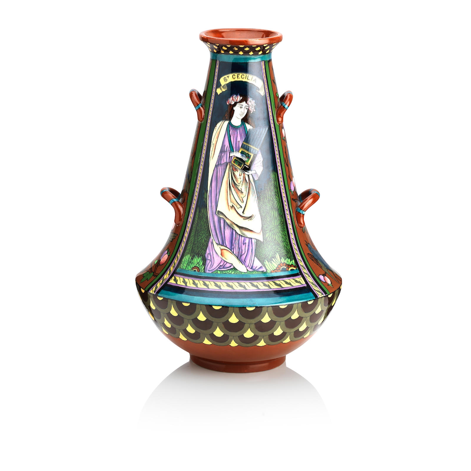 Artwork by Frederick Alfred Rhead, An Intarsio 'St Cecilia' Vase, Made of pottery