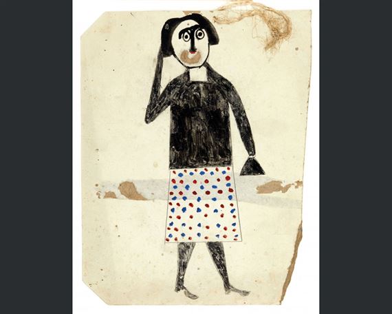 White Lady with Spectacles, Polka Dot Dress and Handbag by Bill Traylor, circa 1939-1942